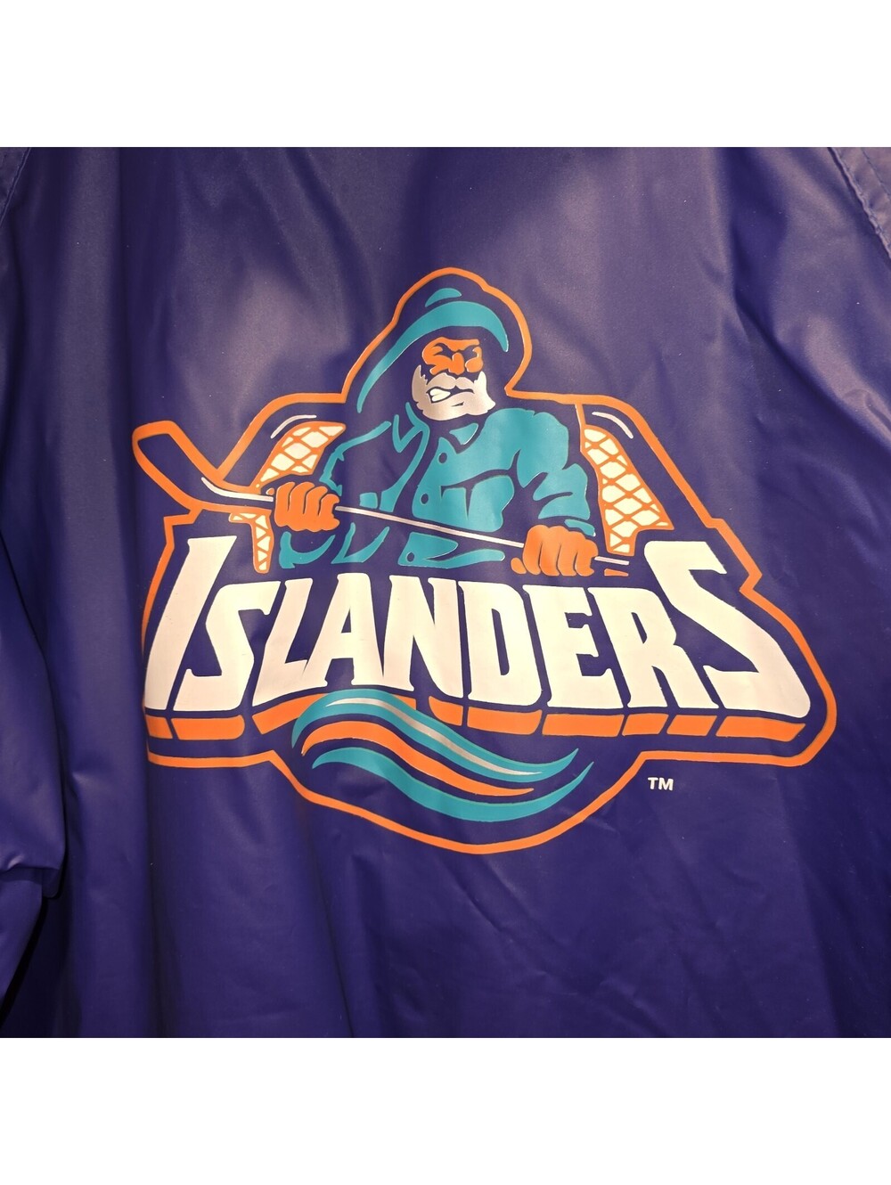 Vintage NHL New York Islanders Fisherman Logo Heavy Parka Jacket Orange Lined XL